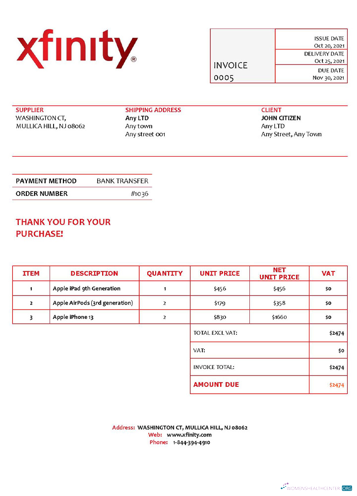 Download USA Xfinity invoice template Photoshop template